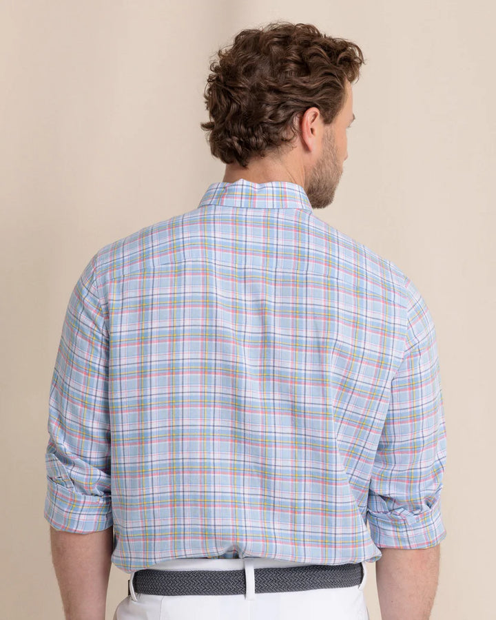 Southern Tide Emerald Shores Plaid Headland Long Sleeve Sport Shirt: Cerulean