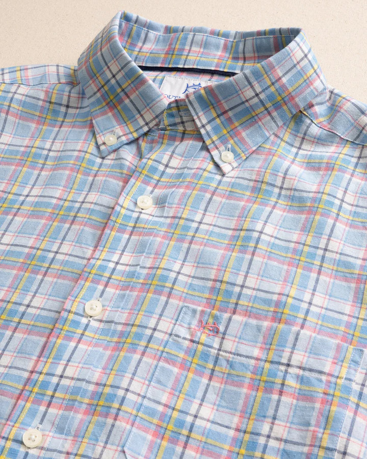 Southern Tide Emerald Shores Plaid Headland Long Sleeve Sport Shirt: Cerulean