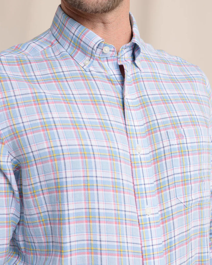 Southern Tide Emerald Shores Plaid Headland Long Sleeve Sport Shirt: Cerulean