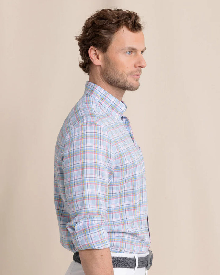 Southern Tide Emerald Shores Plaid Headland Long Sleeve Sport Shirt: Cerulean