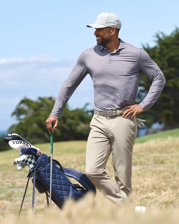 Johnnie-O Performance Featherweight Long Sleeve Polo - Track Stripe: Black