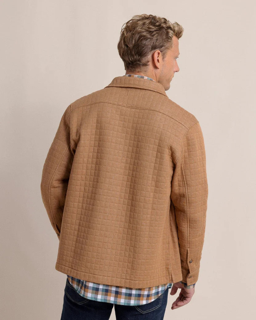 Southern Tide Fairwood Quilted Knit Shacket: Hazelnut Khaki