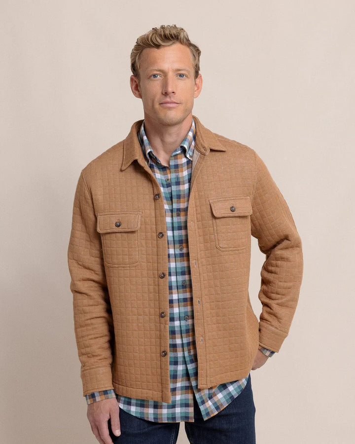 Southern Tide Fairwood Quilted Knit Shacket: Hazelnut Khaki