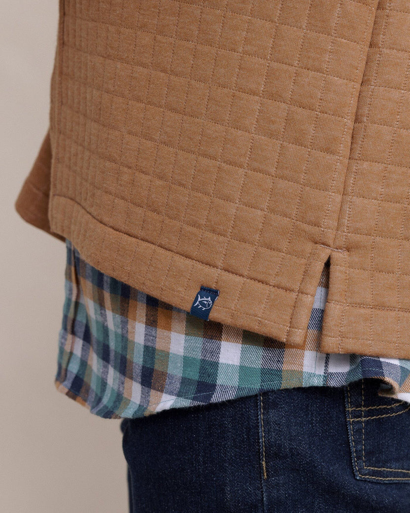 Southern Tide Fairwood Quilted Knit Shacket: Hazelnut Khaki