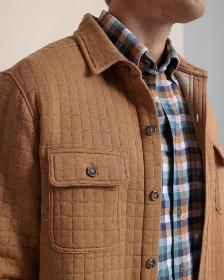 Southern Tide Fairwood Quilted Knit Shacket: Hazelnut Khaki