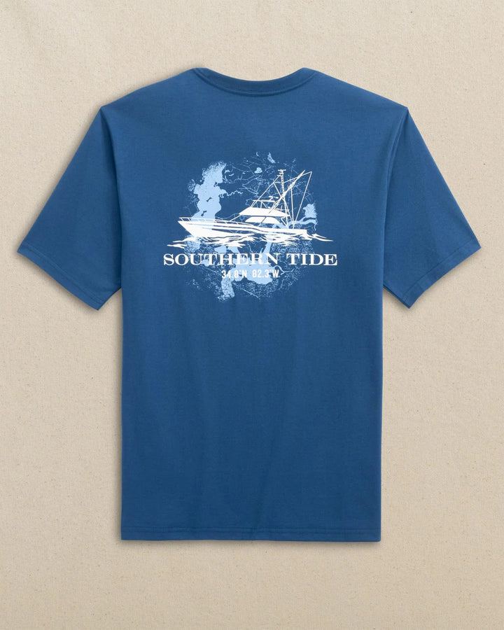 Southern Tide Fishing Boat Coordinates Short Sleeve T-shirt: Nautical Blue