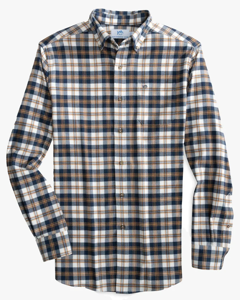 Southern Tide Flannel Intercoastal Durant Plaid Long Sleeve Sportshirt: Dress Blue