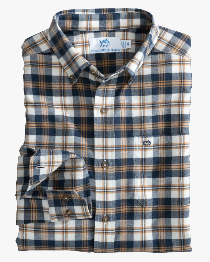 Southern Tide Flannel Intercoastal Durant Plaid Long Sleeve Sportshirt: Dress Blue