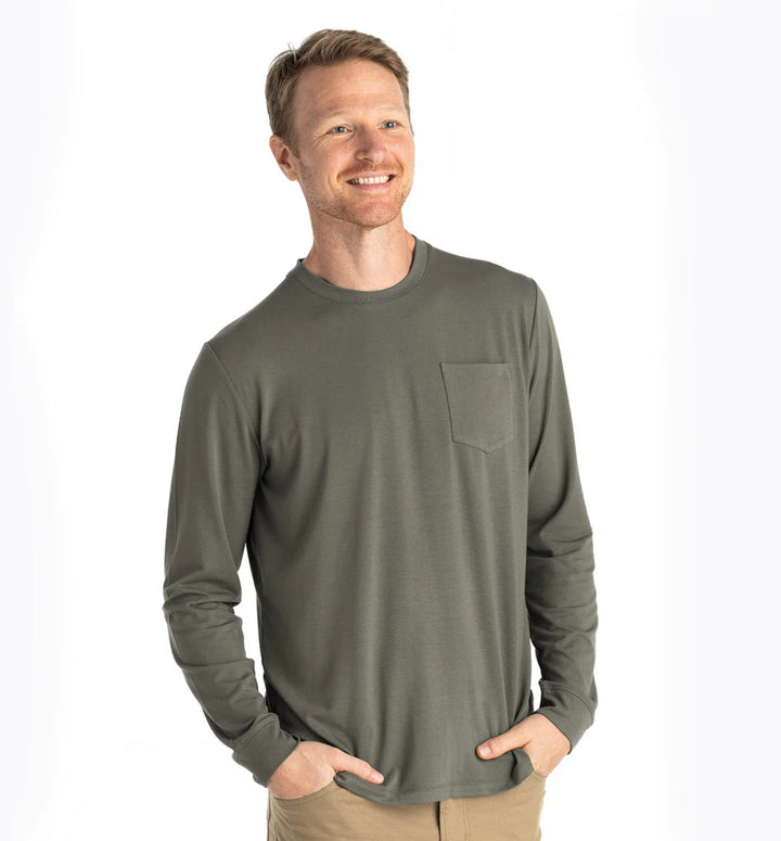 Free Fly Men's Bamboo Flex Long Sleeve Pocket Tee: Fatigue