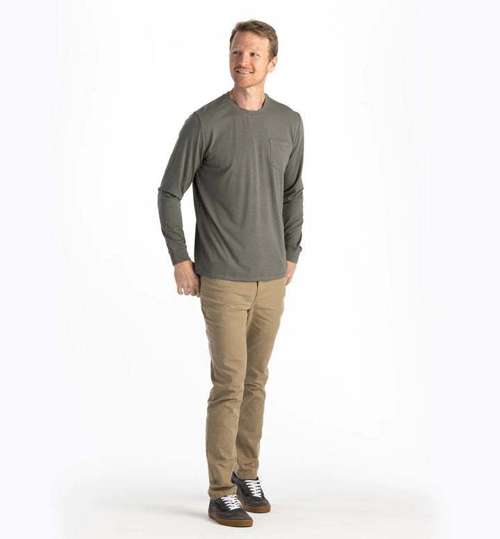 Free Fly Men's Bamboo Flex Long Sleeve Pocket Tee: Fatigue