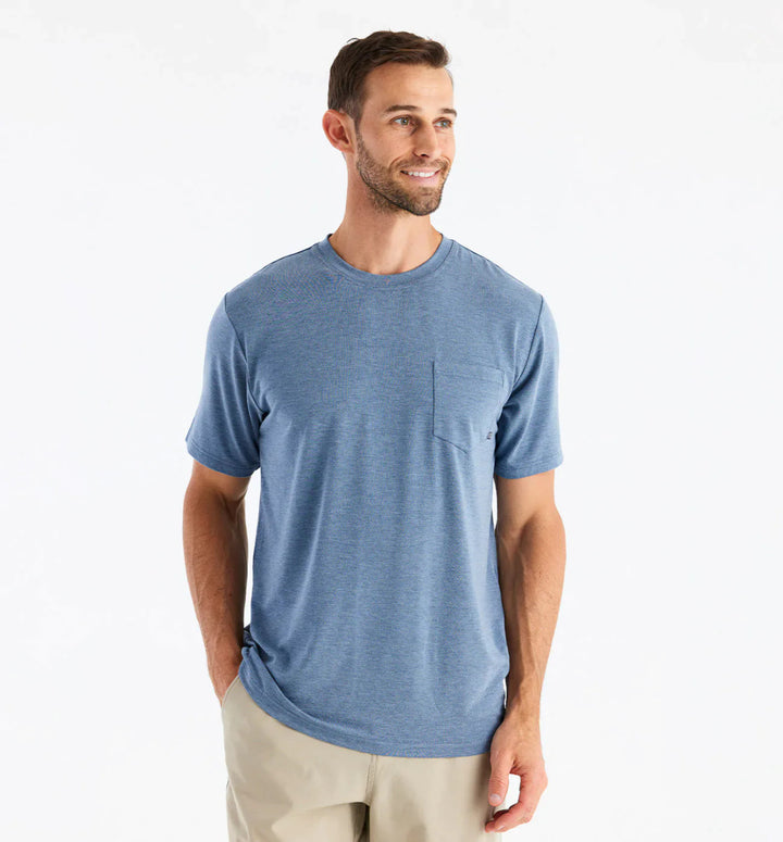 Free Fly Men's Bamboo Flex Pocket Tee: Heather Deepwater