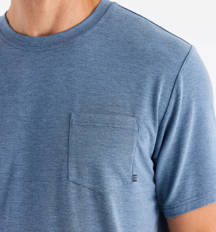 Free Fly Men's Bamboo Flex Pocket Tee: Heather Deepwater