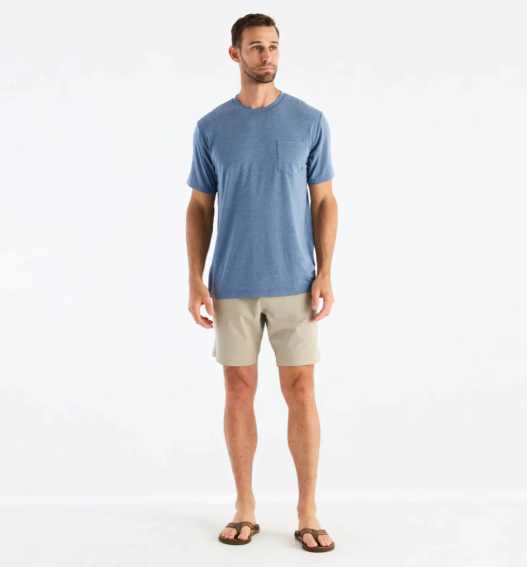 Free Fly Men's Bamboo Flex Pocket Tee: Heather Deepwater