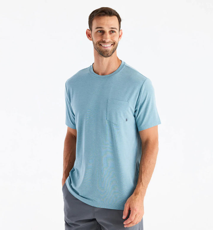 Free Fly Men's Bamboo Flex Pocket Tee: Heather Mineral