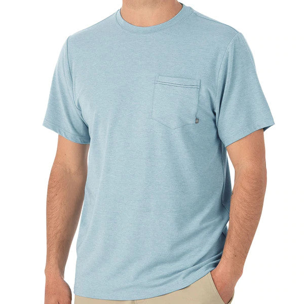 Free Fly Men's Bamboo Flex Pocket Tee: Heather Tide