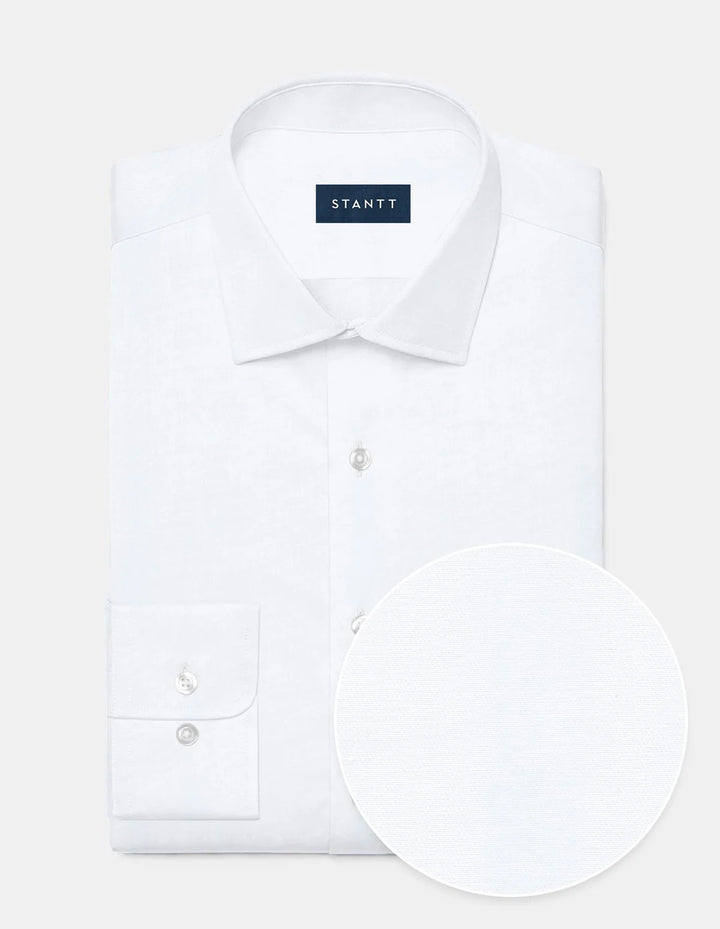Stantt Ready To Wear White Twill Dress Shirt: Modified Spread Collar