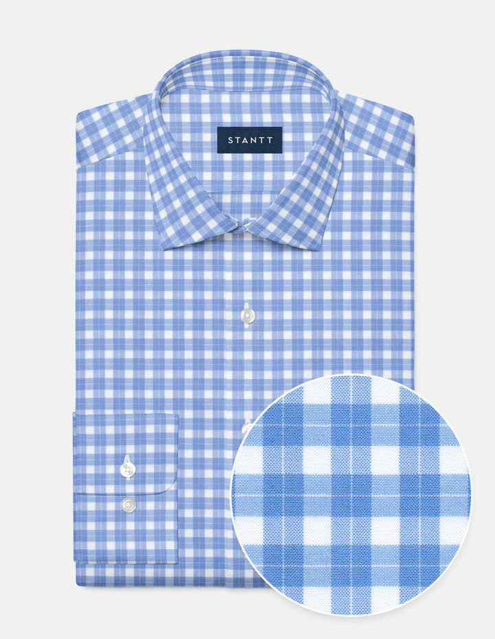 Stantt Wrinkle-Resistant Soft Blue Check Sport Shirt