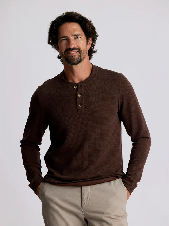 Free Fly Men's Waffle Long Sleeve Henley: Chestnut