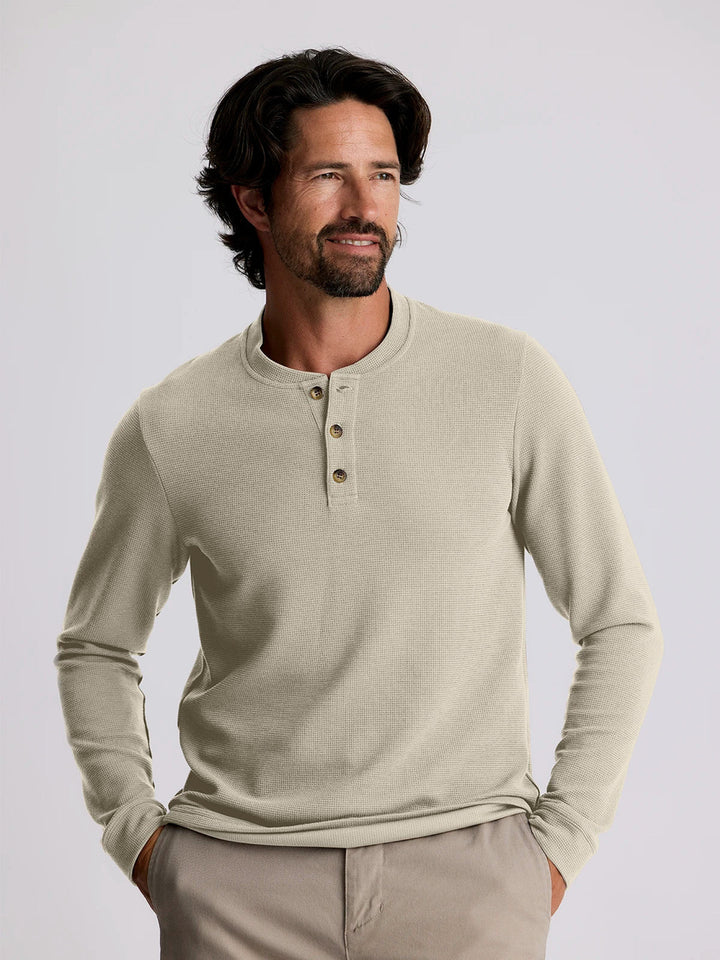 Free Fly Men's Waffle Long Sleeve Henley: Sandstone