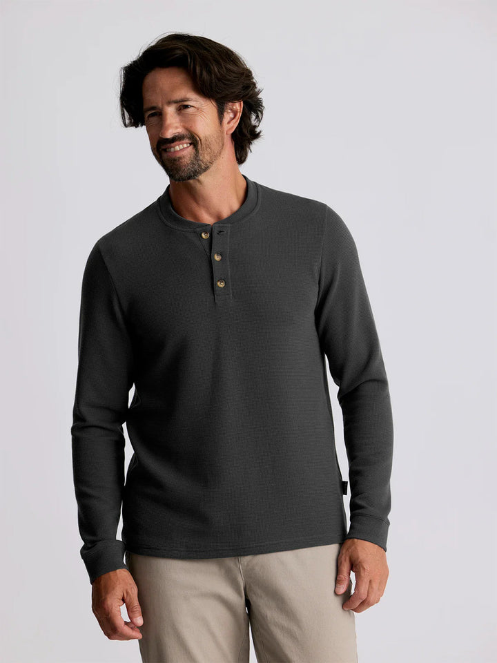 Free Fly Men's Waffle Long Sleeve Henley: Midnight