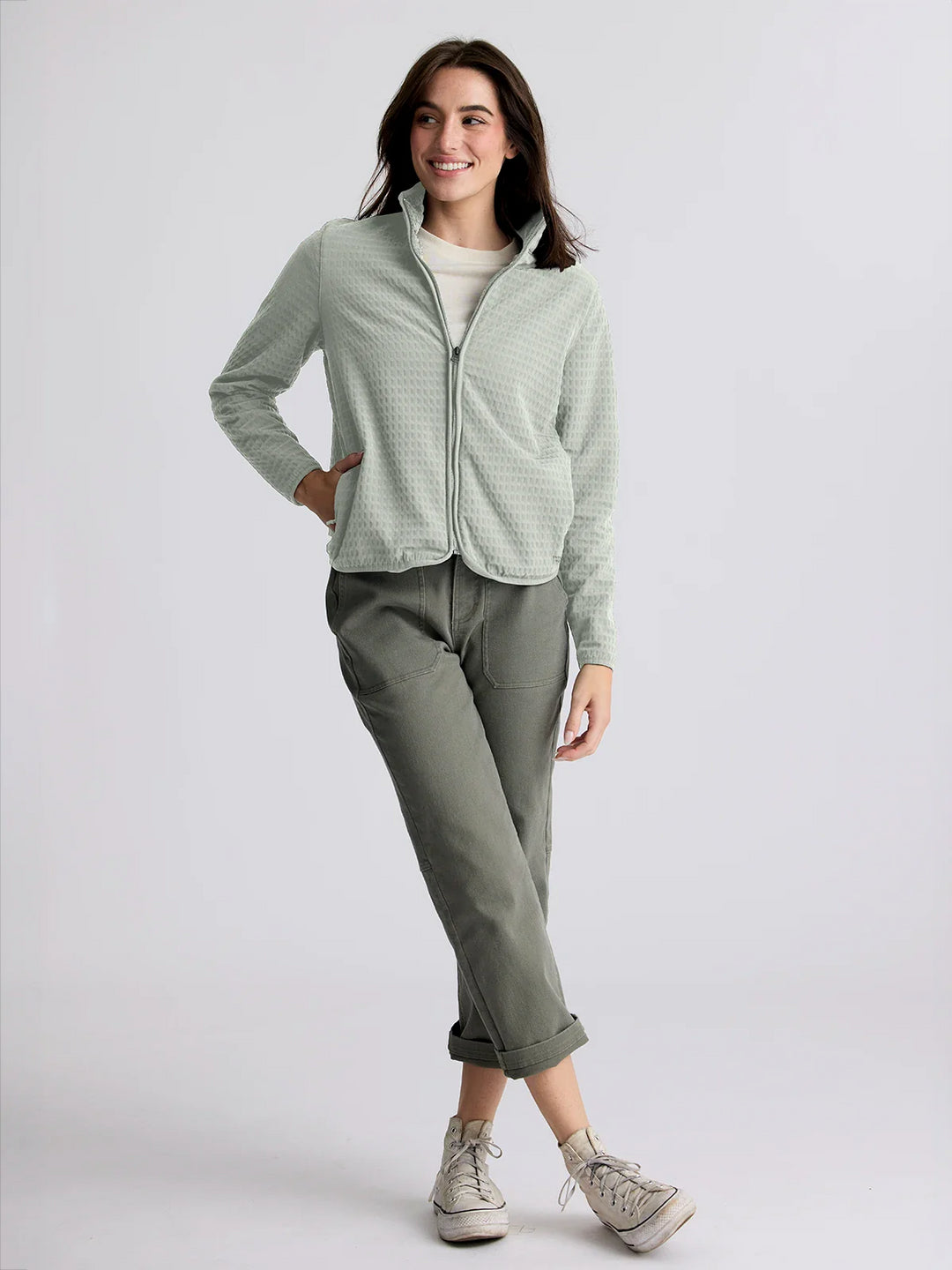 Free Fly Women's Gridback Fleece Jacket: Desert Sage