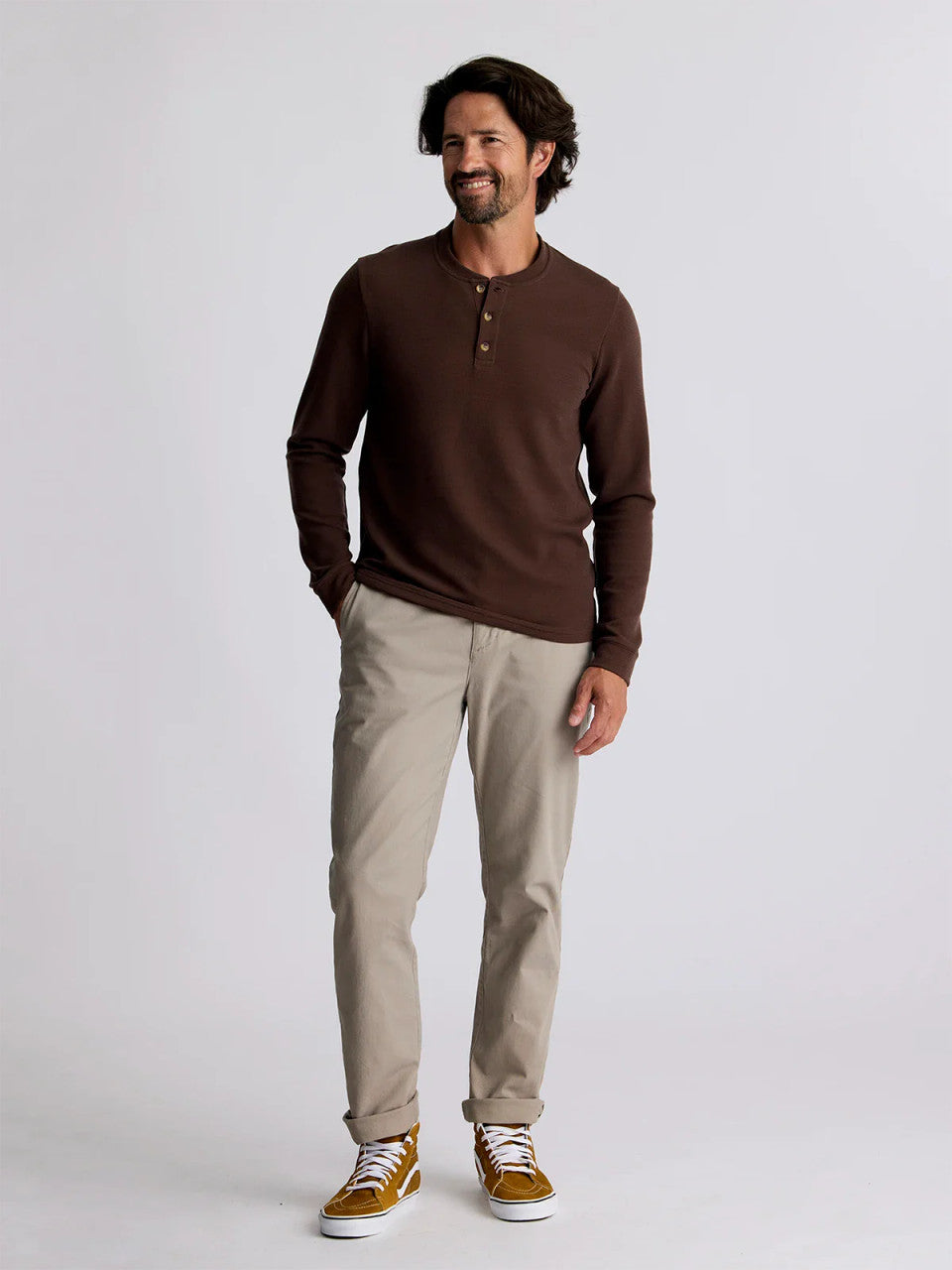 Free Fly Men's Waffle Long Sleeve Henley: Chestnut