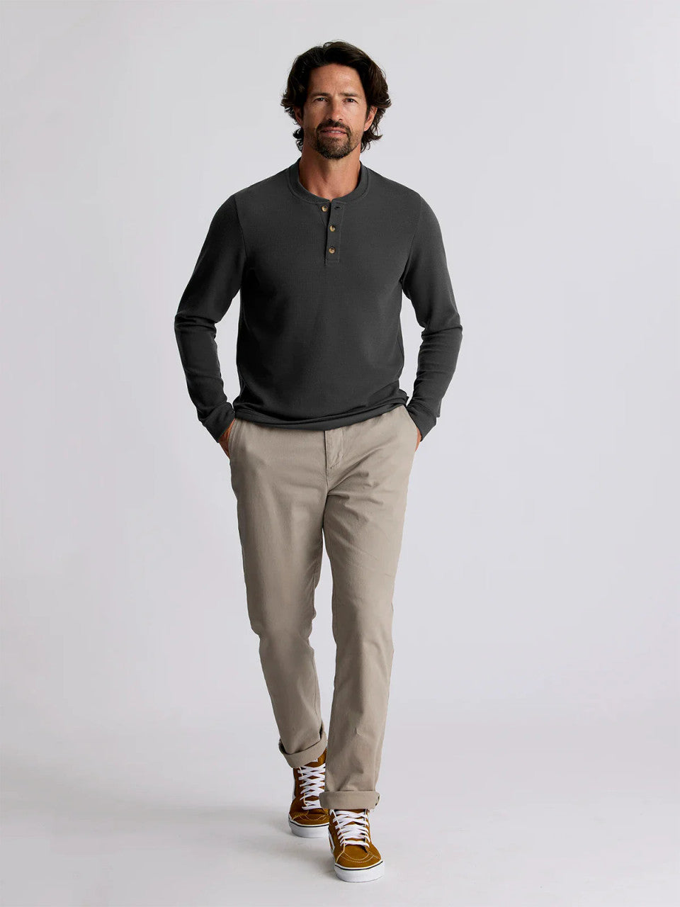 Free Fly Men's Waffle Long Sleeve Henley: Midnight