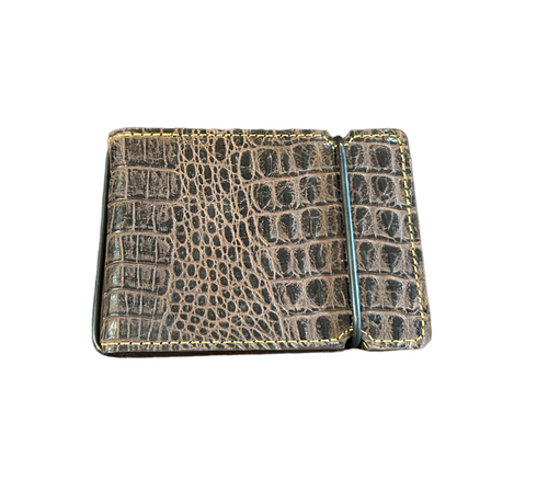 Torino Embossed Alligator Calfskin Cash Cover Wallet - Brown