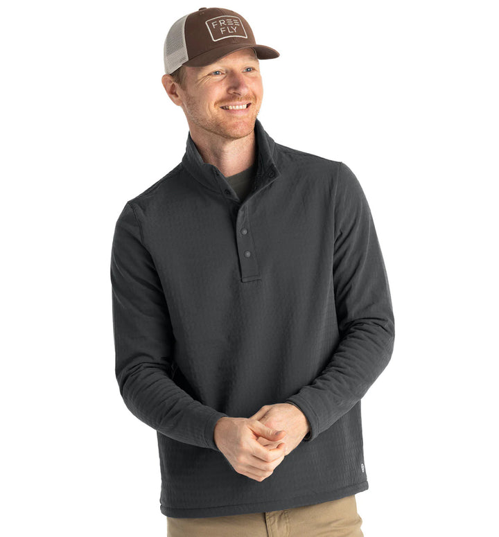 Free Fly Men's Gridback Fleece Snap Pullover: Black Sand