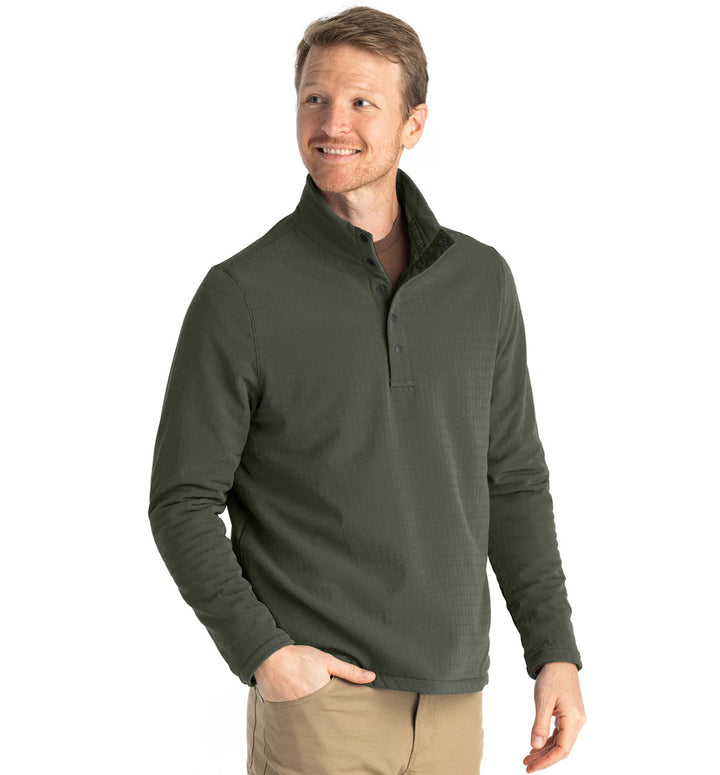 Free Fly Men's Gridback Fleece Snap Pullover: Dark Olive