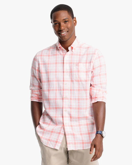 Southern Tide Headland Moultrie Plaid Long Sleeve Sport Shirt: Flamingo Pink