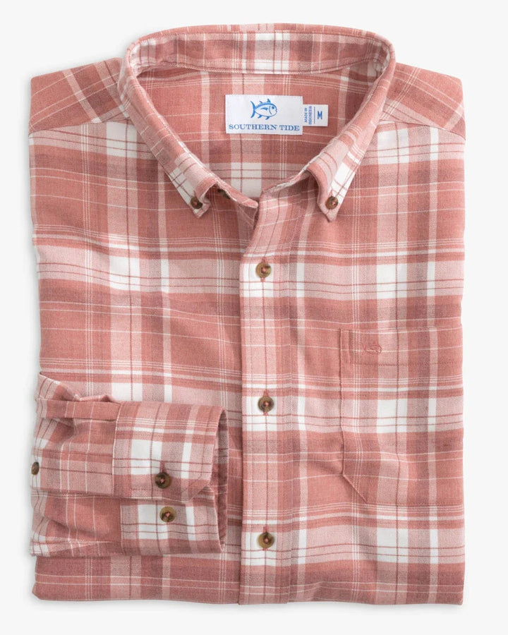 Southern Tide Heather Avondale Plaid Sport Shirt: Heather Dusty Coral