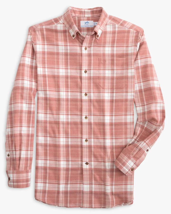 Southern Tide Heather Avondale Plaid Sport Shirt: Heather Dusty Coral