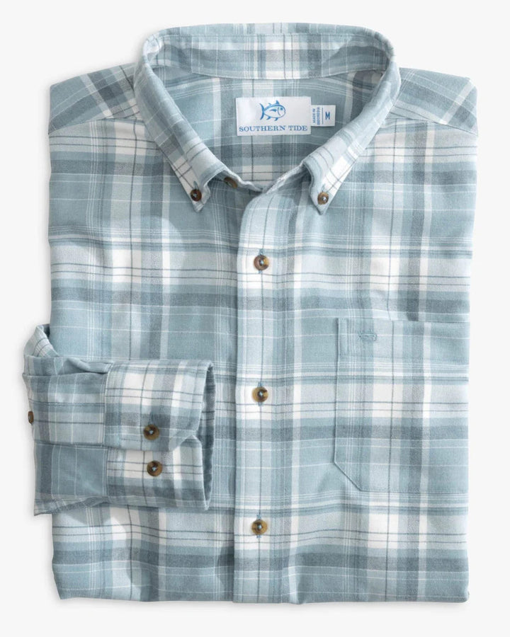 Southern Tide Heather Avondale Plaid Sport Shirt: Heather Mountain Spring Blue