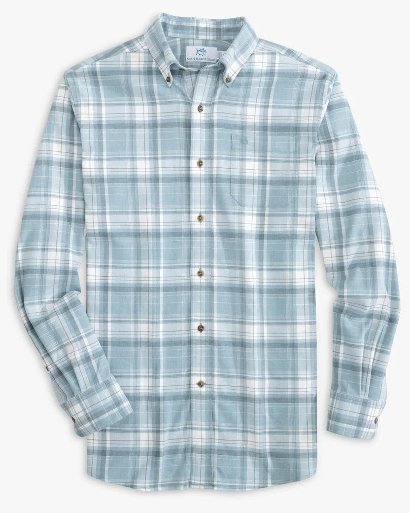 Southern Tide Heather Avondale Plaid Sport Shirt: Heather Mountain Spring Blue