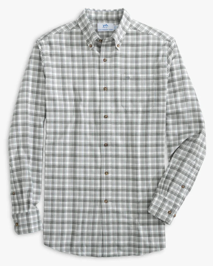 Southern Tide Heather Chipley Plaid Intercoastal Flannel Sport Shirt: Heather Shadow Grey