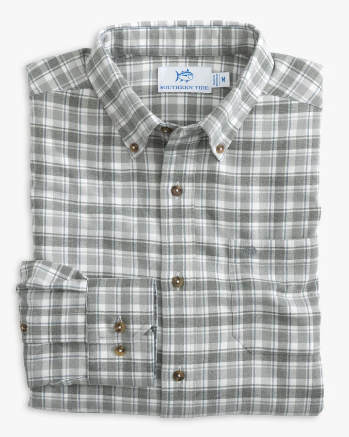 Southern Tide Heather Chipley Plaid Intercoastal Flannel Sport Shirt: Heather Shadow Grey