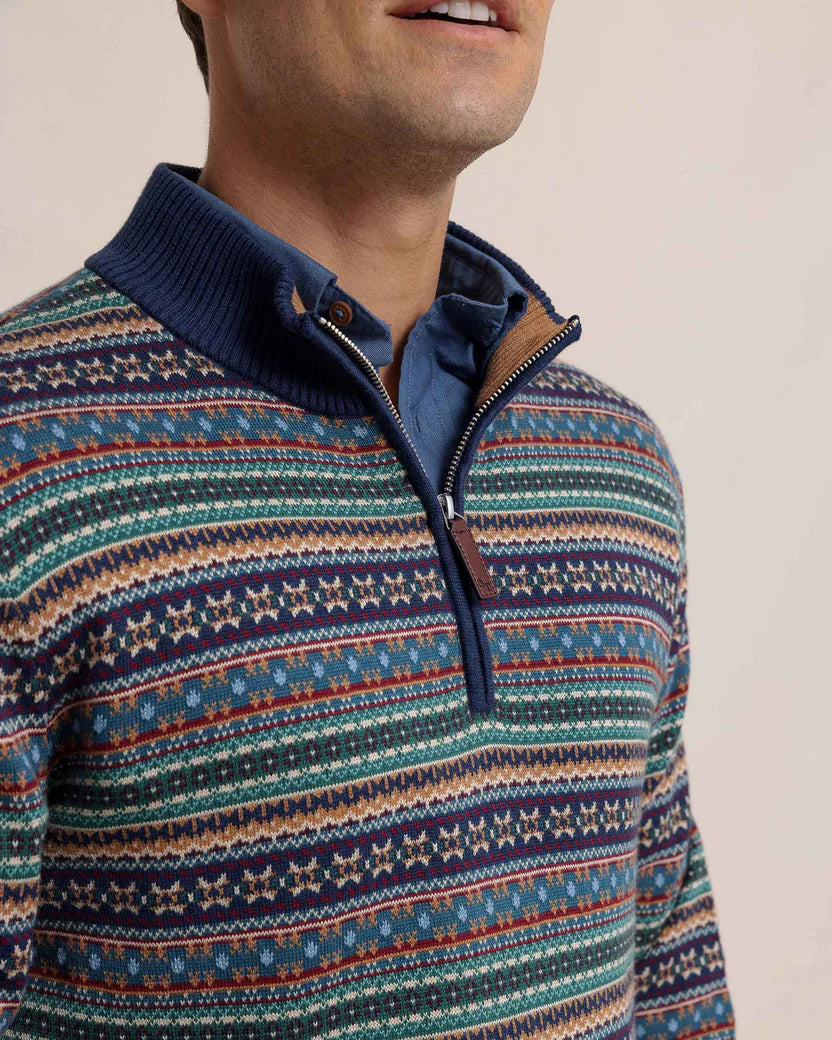 Southern Tide Heather Fair Isle Quarter Zip Sweater: Heather Dress Blue