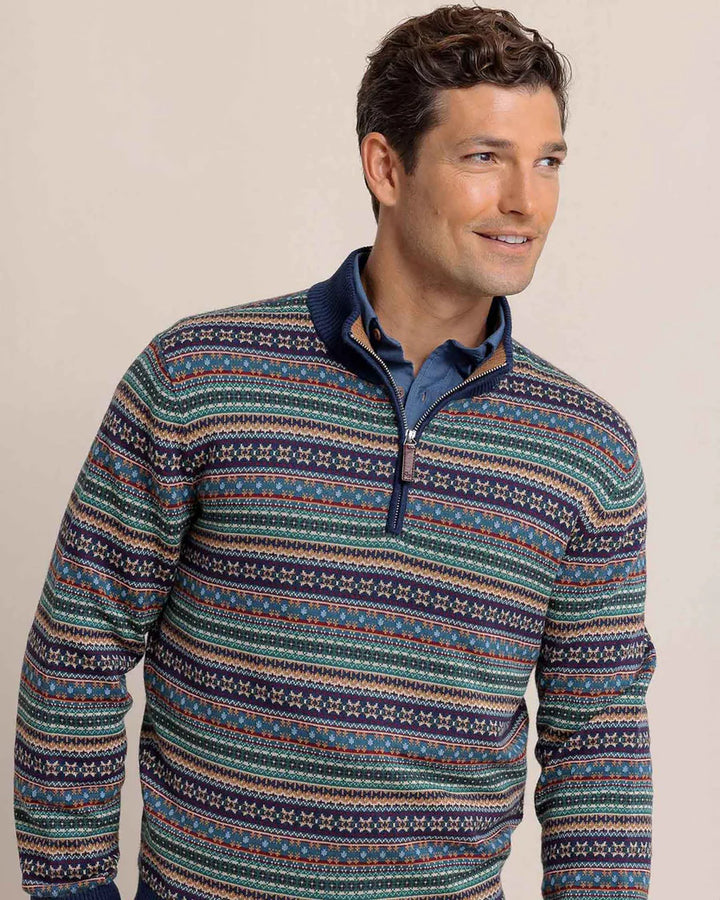 Southern Tide Heather Fair Isle Quarter Zip Sweater: Heather Dress Blue