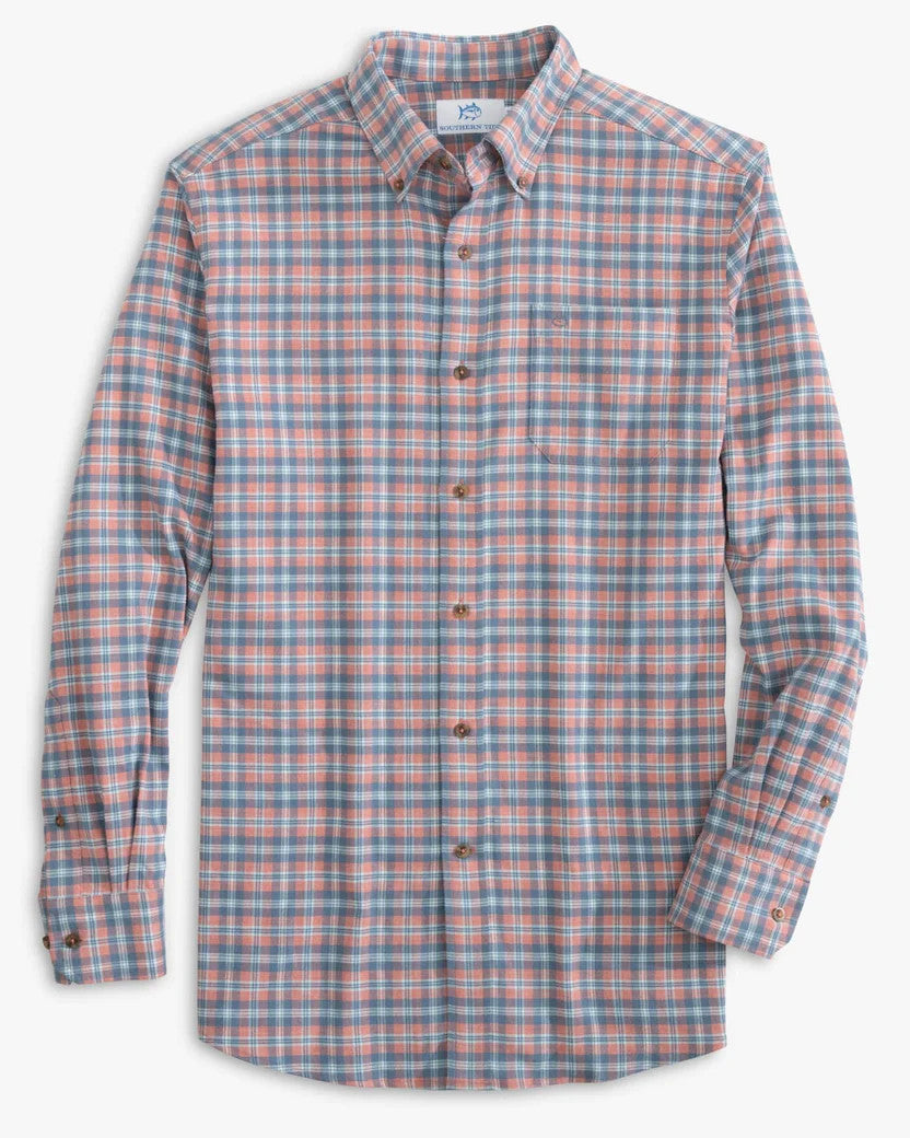 Southern Tide Heather Lakewood Plaid Sport Shirt: Heather Dusty Coral