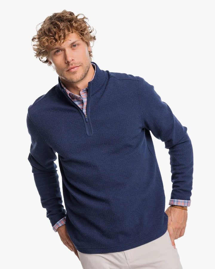 Southern Tide Heather Outbound Quarter Zip: Heather True Navy