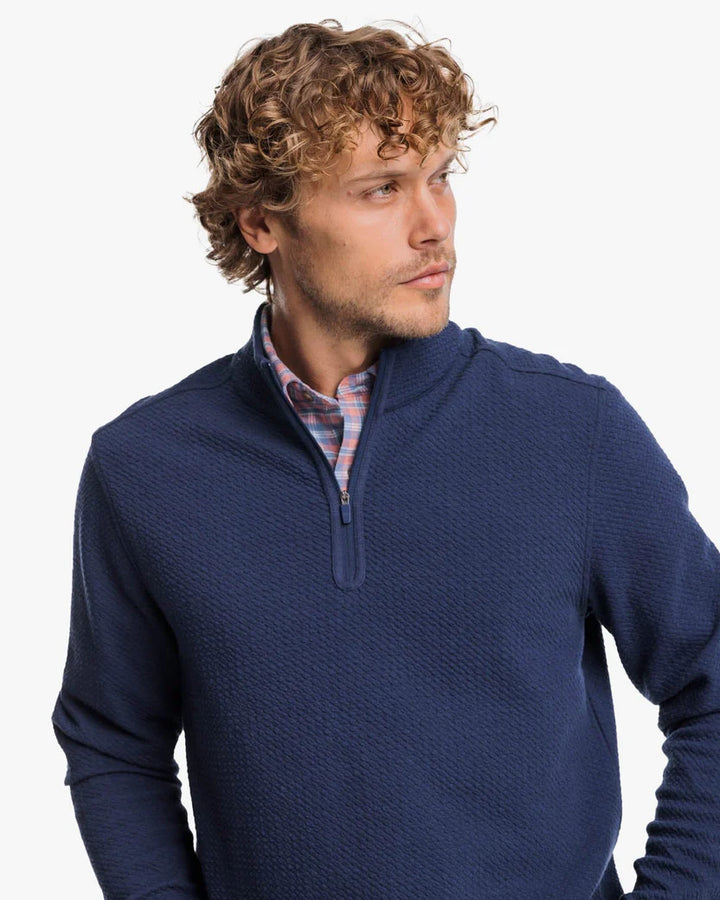 Southern Tide Heather Outbound Quarter Zip: Heather True Navy