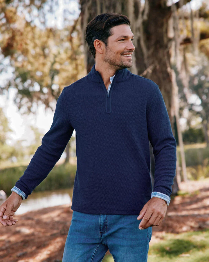 Southern Tide Heather Outbound Quarter Zip: Heather True Navy