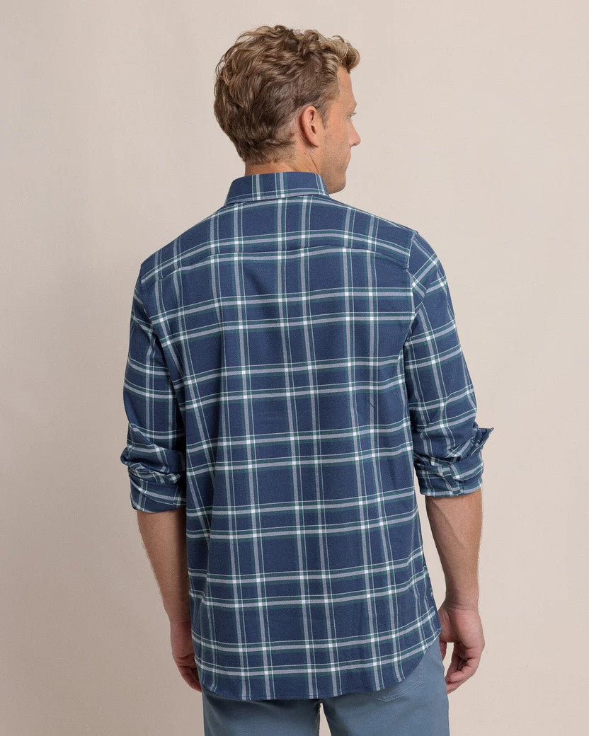 Southern Tide Heron Plaid Flannel Intercoastal Long Sleeve Sport Shirt: Dress Blue