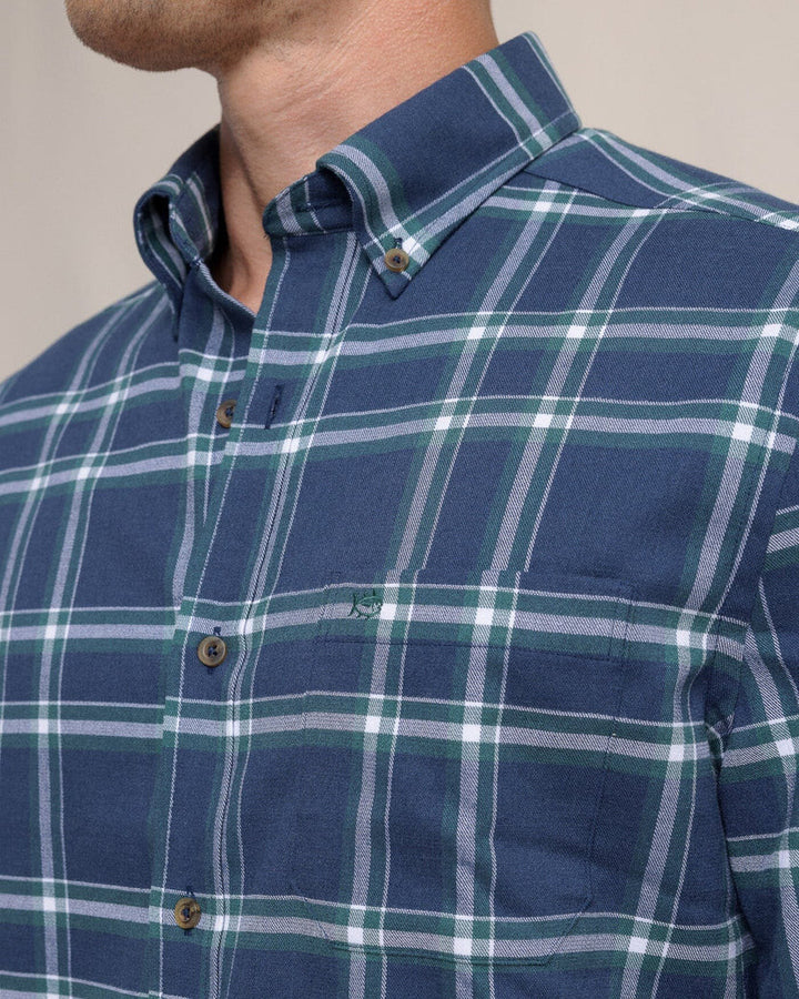 Southern Tide Heron Plaid Flannel Intercoastal Long Sleeve Sport Shirt: Dress Blue