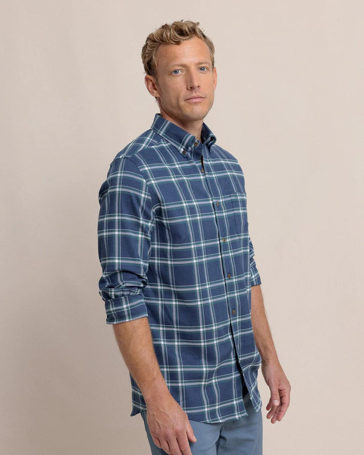 Southern Tide Heron Plaid Flannel Intercoastal Long Sleeve Sport Shirt: Dress Blue