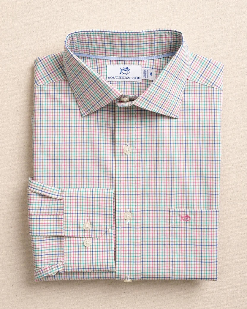 Southern Tide Hillyer Plaid Charleston Sport Shirt: Azalea Pink