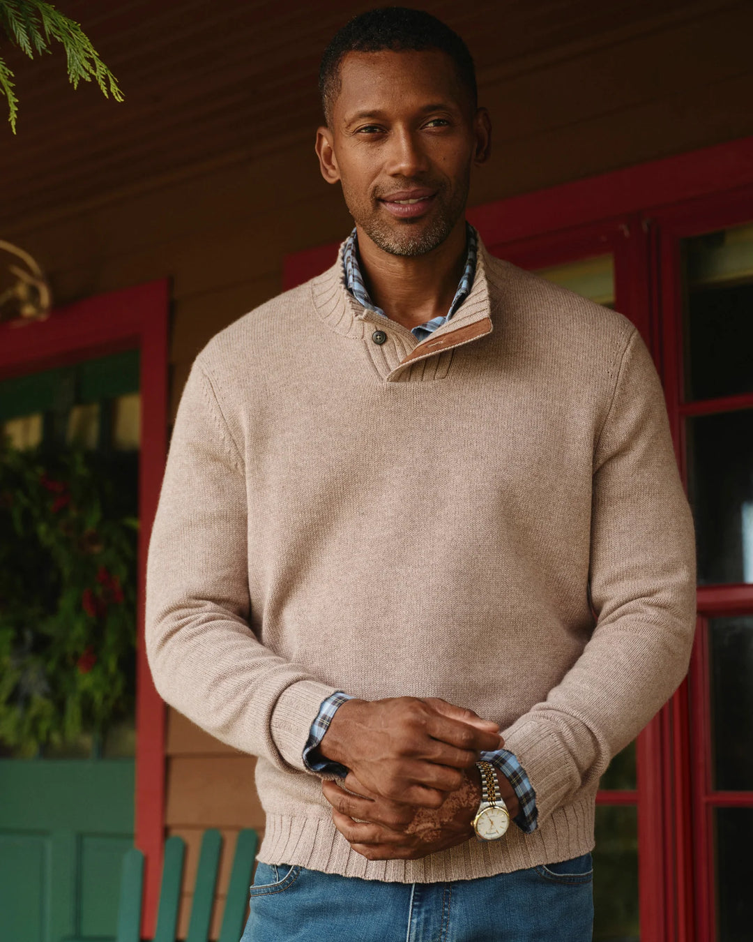 Johnnie-O Innis Top Shelf Cashmere Blend Mockneck Sweater: Camel