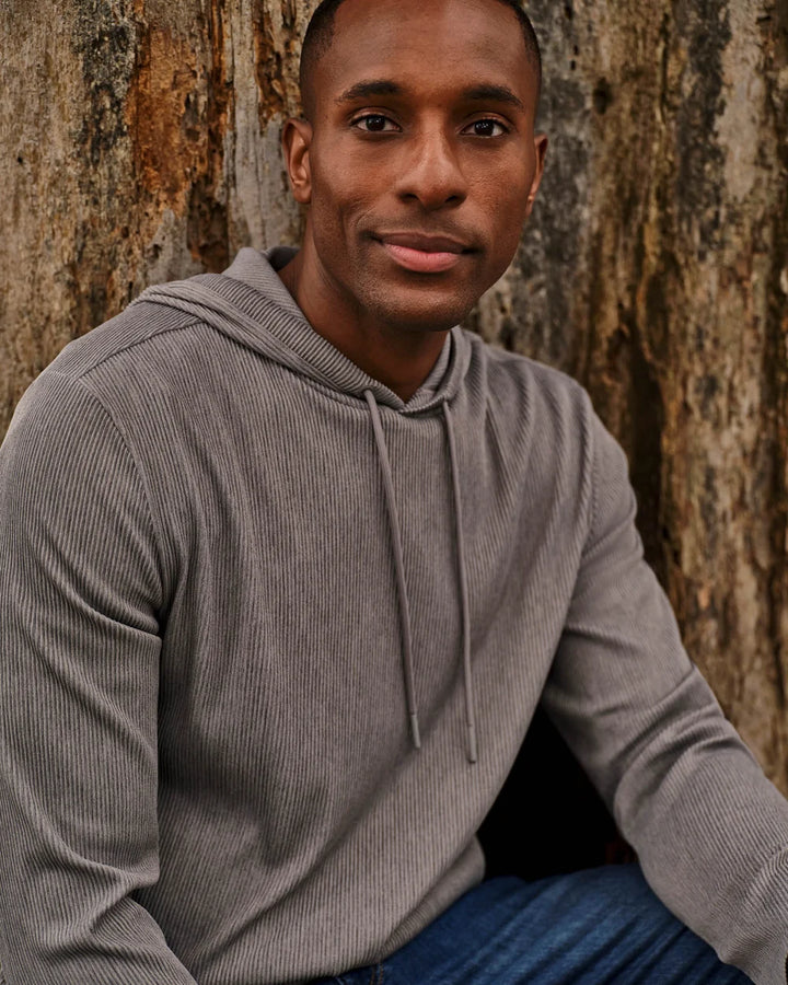 Johnnie-O Hoppin Ribbed Knit Performance Hoodie: Heather: Thunder