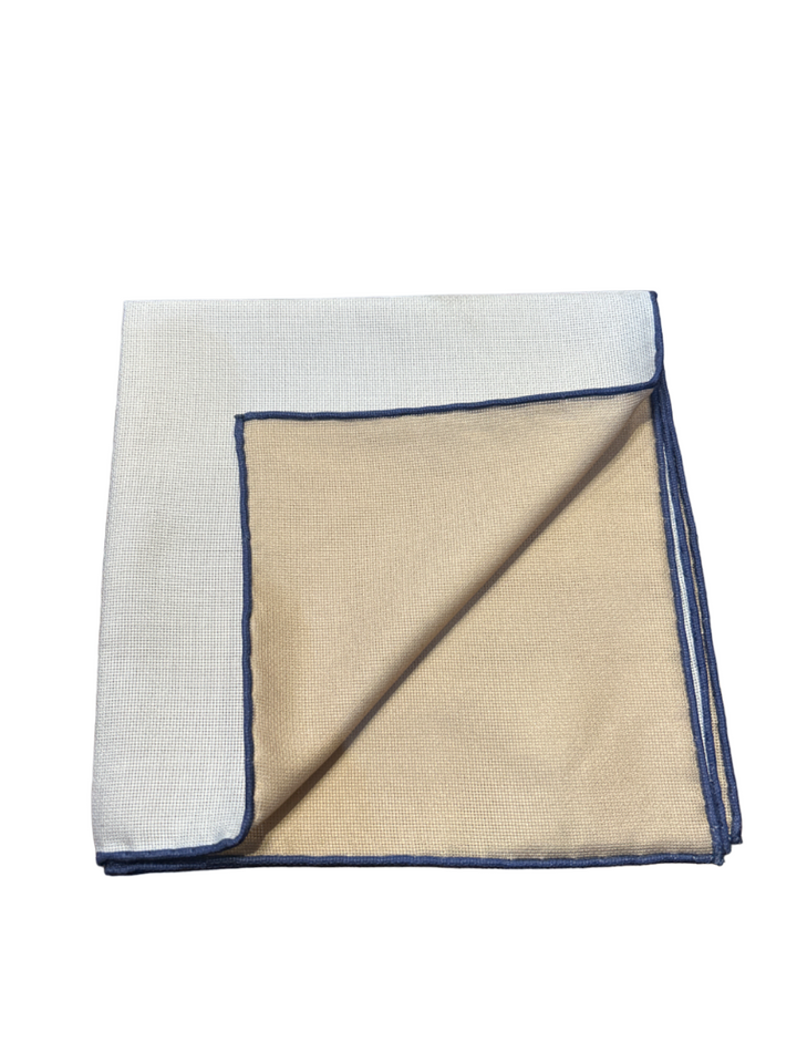 Seaward & Stearn Ivory and Navy Trim Pocket Square